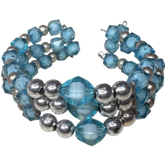 Wrap Blue and Silver Beaded Bracelet - Picture 1 of 3